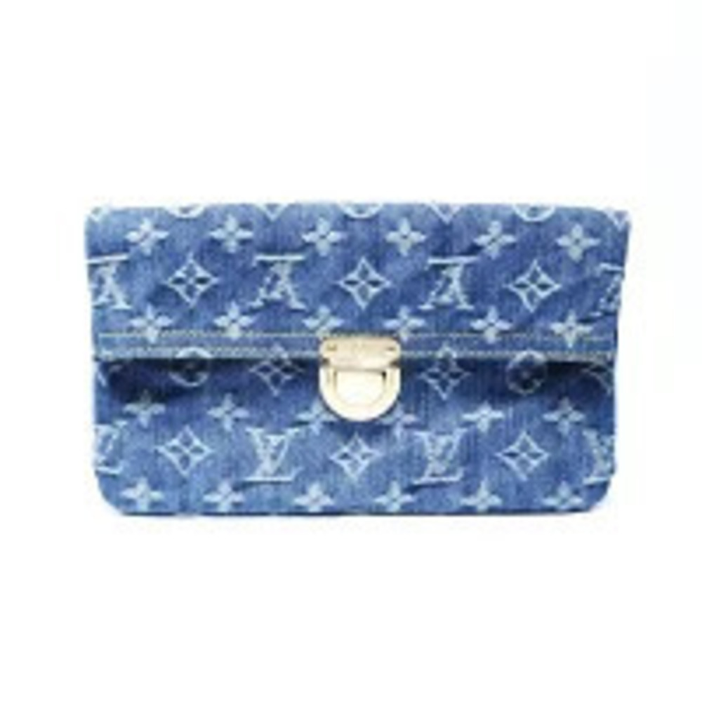 Louis Vuitton Monogram Denim Pochette Plat Clutch Bag Navy Blue